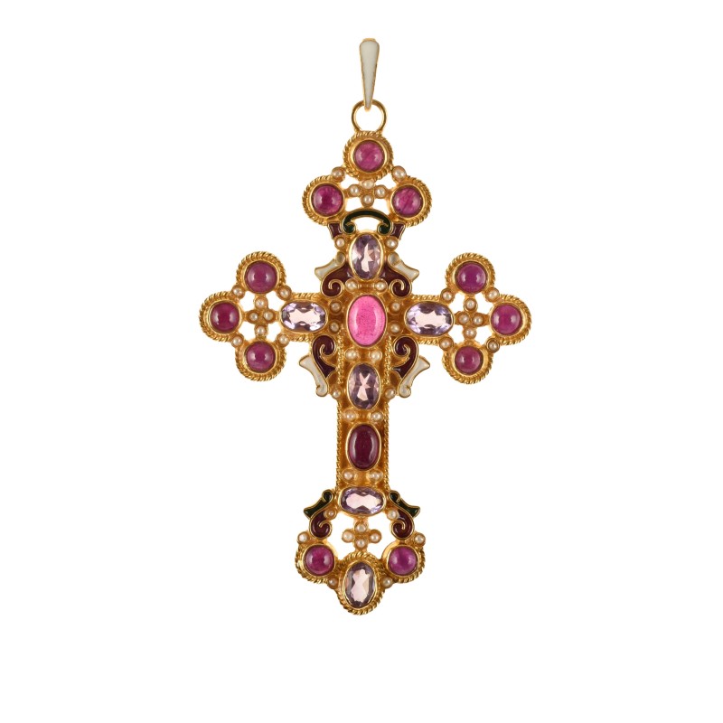 Trefoil cross, handmade in Italy by Percossi Papi with natural stones
