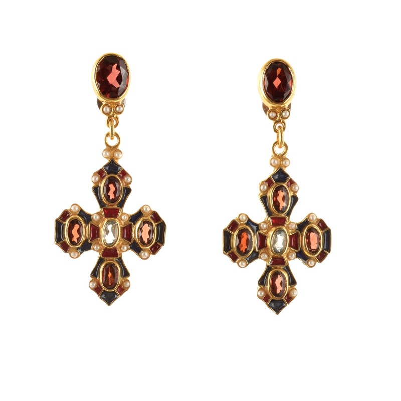 Cross earrings handmade in Italy by Percossi Papi with natural stones