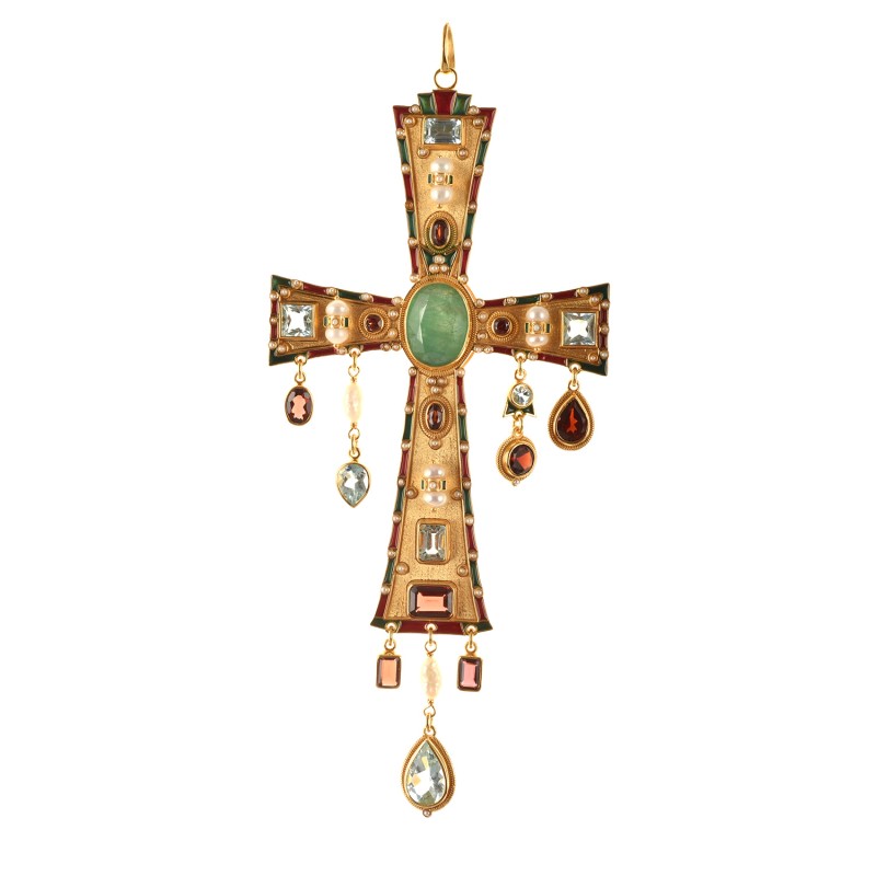 Croce bizantina, realizzata in Italia da Percossi Papi con pietre naturali