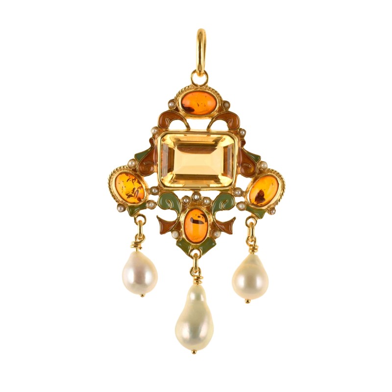 Neoclassical pendant handmade in Italy by Percossi Papi with natural stones