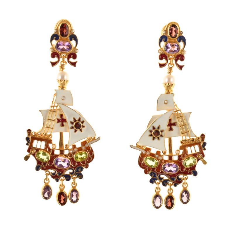 Orecchini Galeoni, realizzati a mano in Italia  da Percossi Papi con pietre naturali