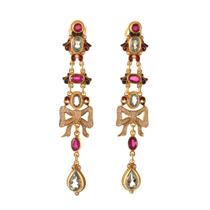 Bow earrings, handmade in Italy by Percossi Papi with natural stone