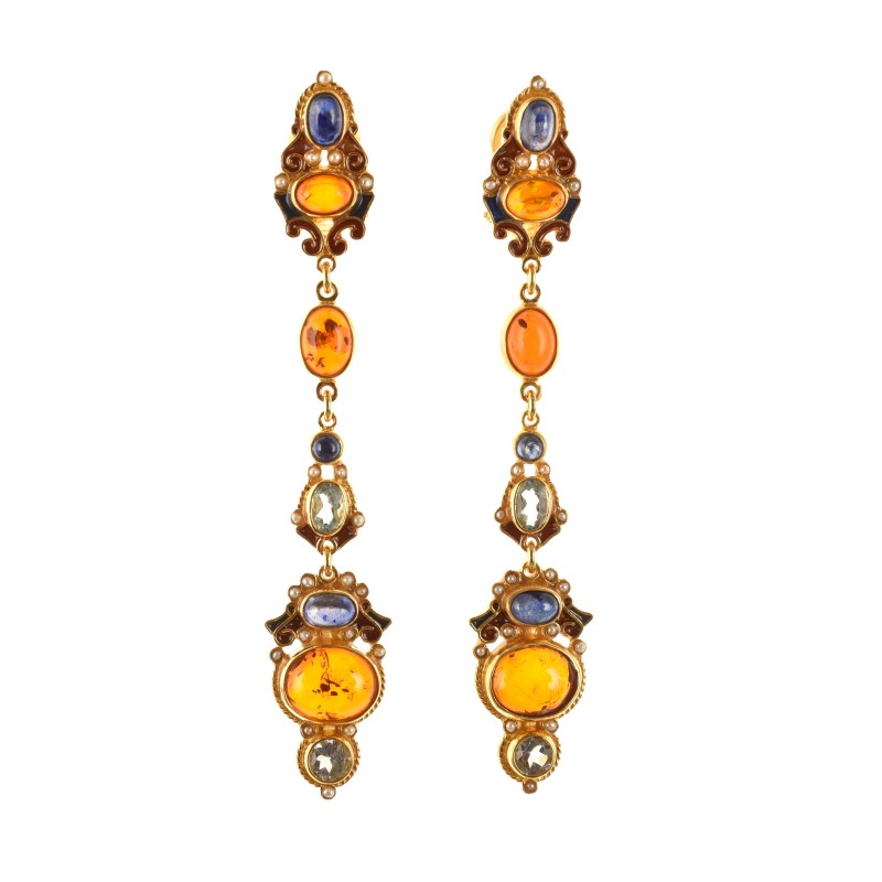 Neoclassical earrings, handmade in Italy by Percossi Papi with natural stone