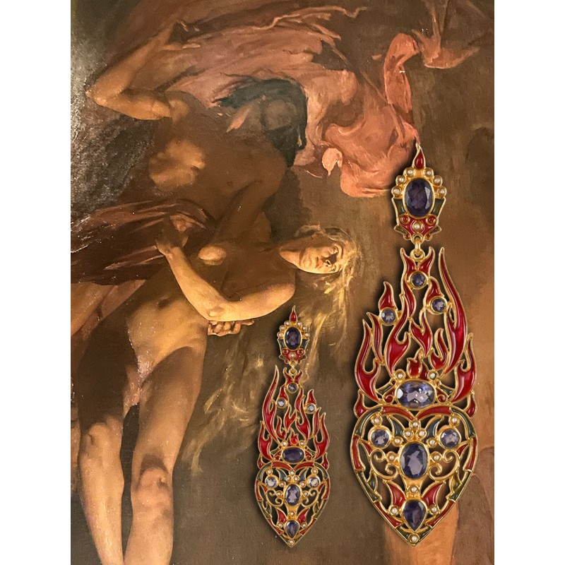 Heart earrings made in Italy by Percossi Papi inspired by the love story between Paolo e Francesca. Dante Alighieri, the Divine