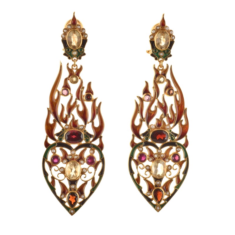 Heart earrings made in Italy by Percossi Papi inspired by the love story between Paolo e Francesca. Dante Alighieri, the Divine