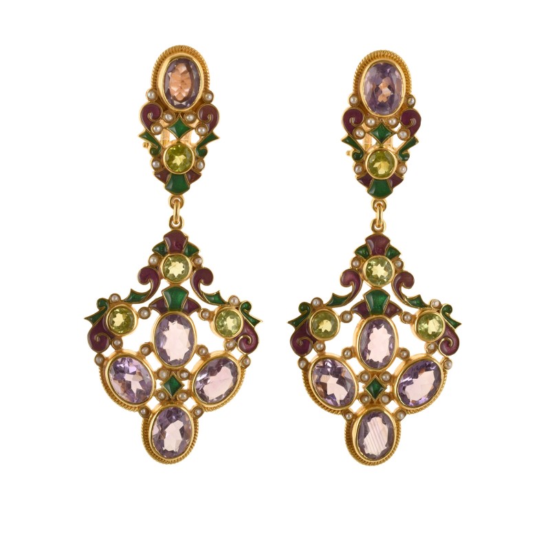 Neoclassical earrings, handmade in Italy by Percossi Papi with natural stones