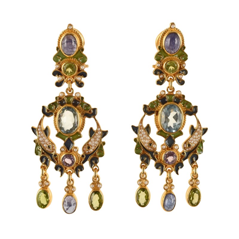 Dolphins earrings, handmade in Italy by Percossi Papi with natural stones