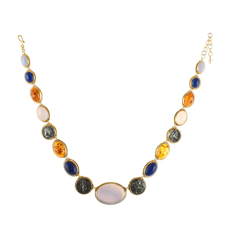 Coin necklace, handmade in Italy by Percossi Papi with natural stones