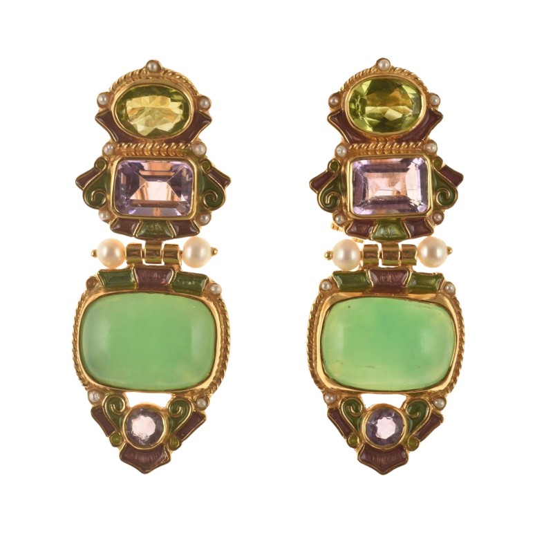Hinge earrings handmade in Italy by Percossi Papi with natural stones