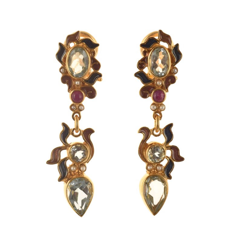 Floral earrings, made in Italy by Percossi Papi with natural stones