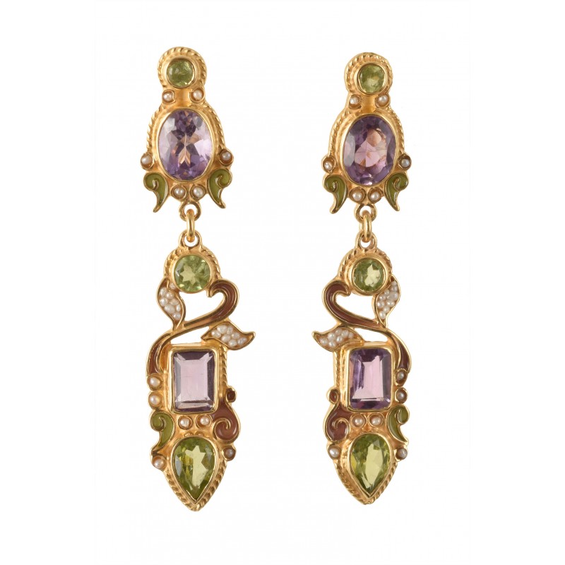 Floral earrings, handmade in Italy by Percossi Papi with natural stones