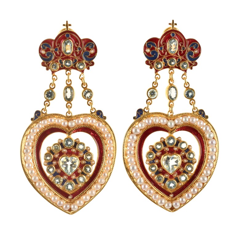 Heart earrings made in Italy by Percossi Papi with natural stones