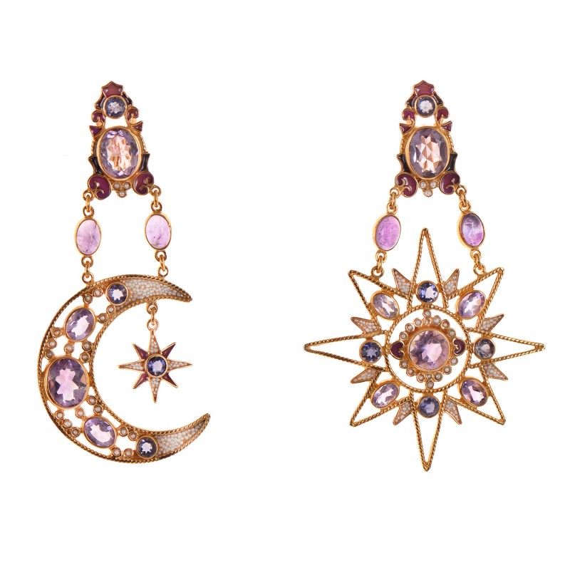 Sun and moon earrings handmade in Italy by Percossi Papi with natural stones