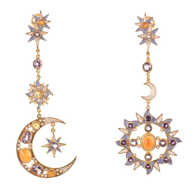 Sun and moon earrings handmade in Italy by Percossi Papi with natural stones