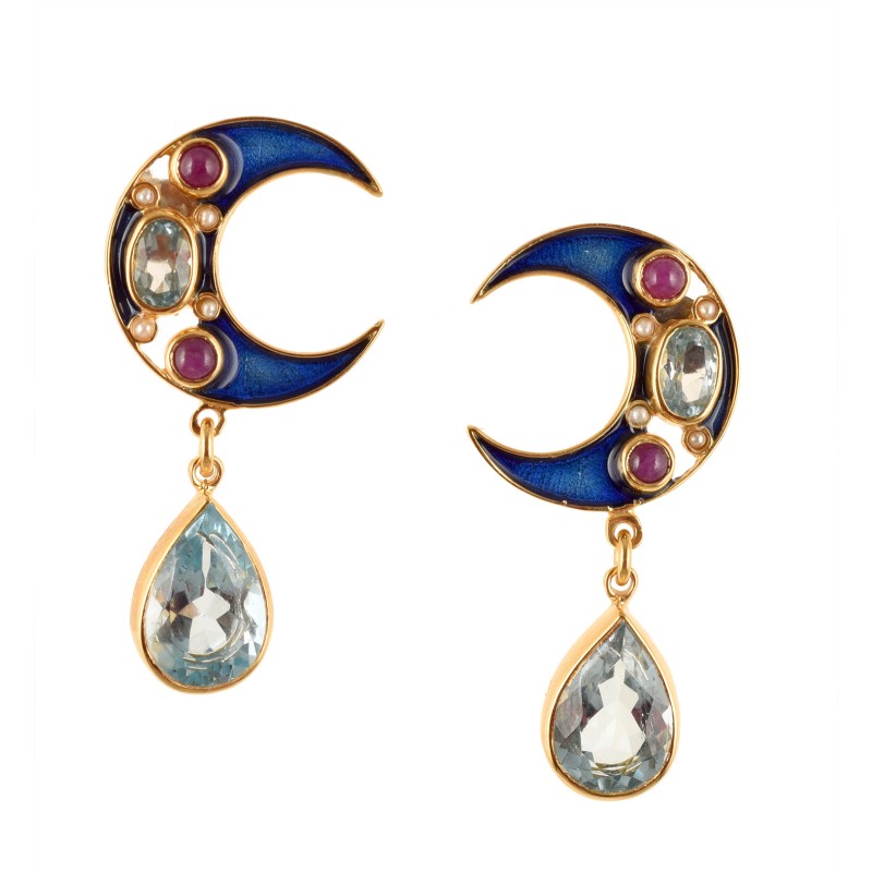 Orecchini sole e luna,  realizzati a mano in Italia nell'atelier Percossi Papi con pietre naturali