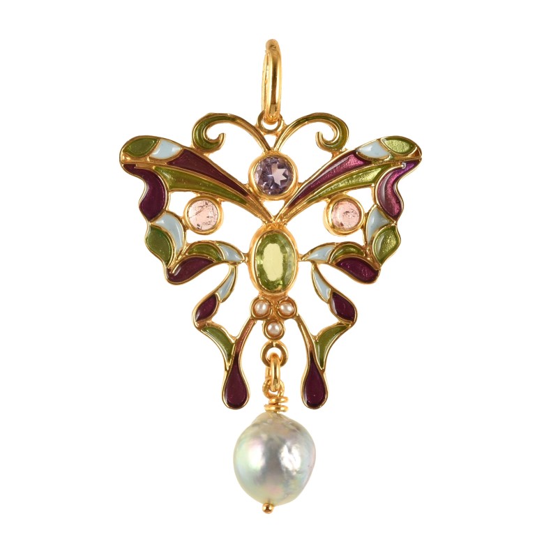 Butterfly pendant, handmade in Italy by Percossi Papi with natural stones