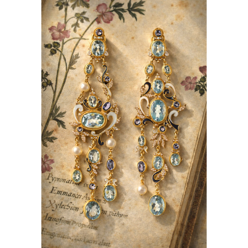 Orecchini floreali asimmetrici, realizzati a mano in Italia  da Percossi Papi con pietre naturali