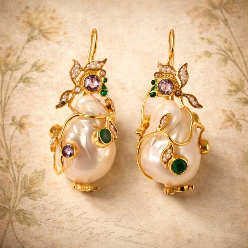 Orecchini con perle barocche, realizzati a mano in Italia da Percossi Papi con pietre naturali