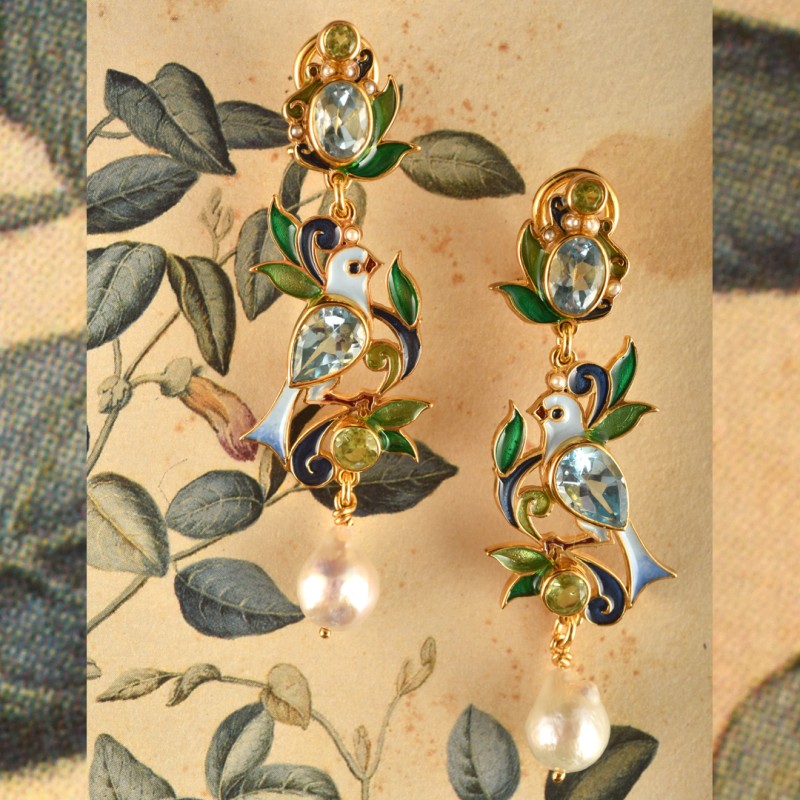 Birds earrings, made in Italy by Percossi Papi with natural stones