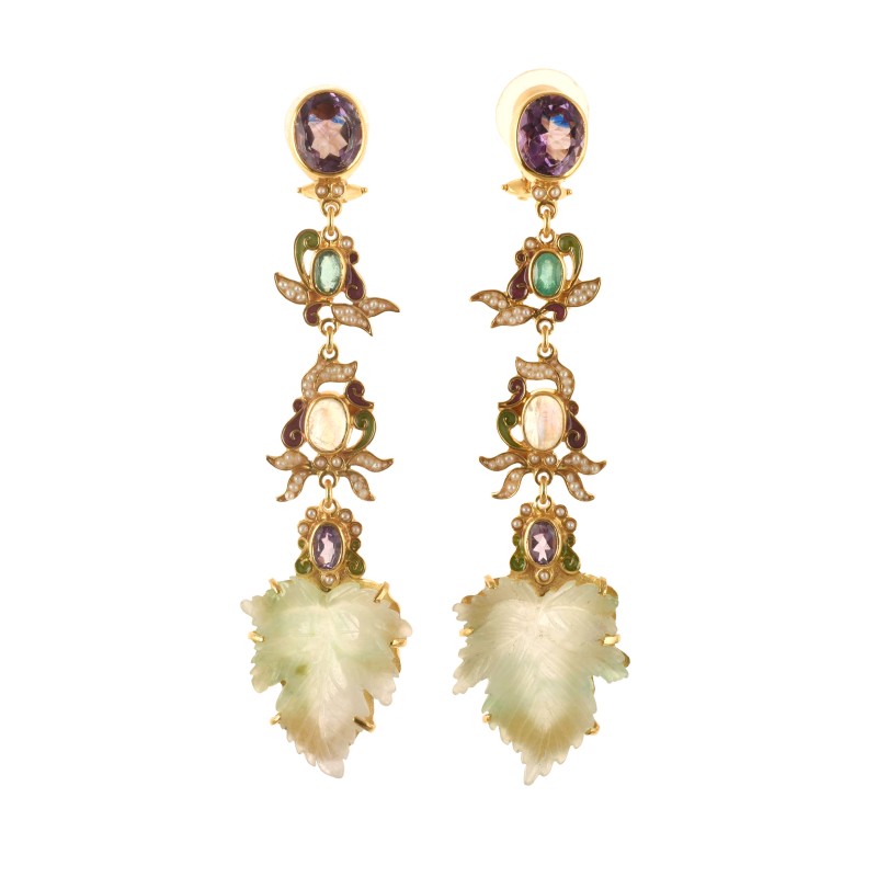 Leaves earrings, made in Italy by Percossi Papi with natural stones