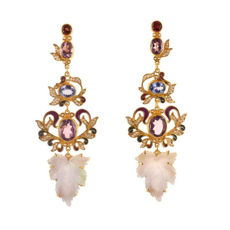 Leaves earrings, made in Italy by Percossi Papi with natural stones