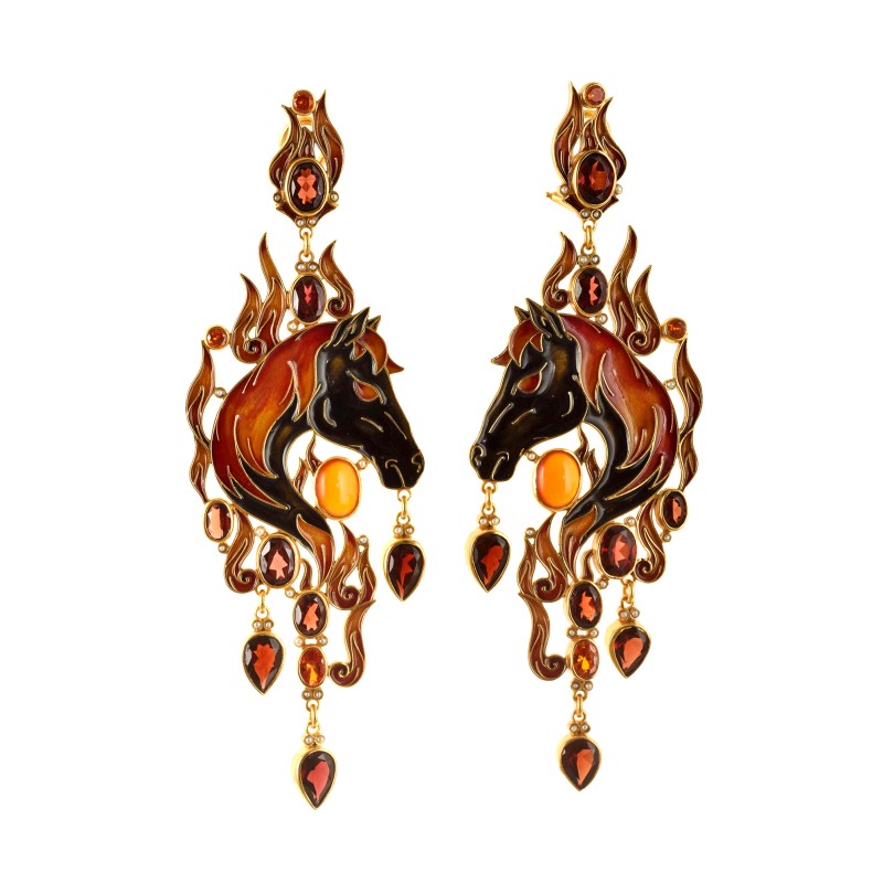 The Year of the Firehorse earrings, handmade in Italy by Percossi Papi with natural stones