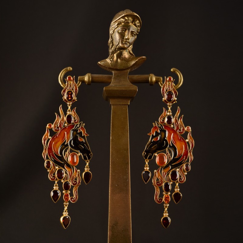 The Year of the Firehorse earrings, handmade in Italy by Percossi Papi with natural stones