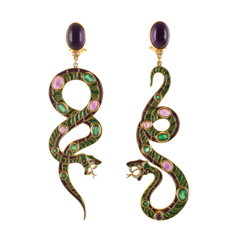 Snake earrings  handmade in Italy by Percossi Papi with natural stones