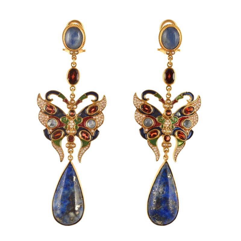 Butterfly earrings, handmade in Italy by Percossi Papi with natural stones