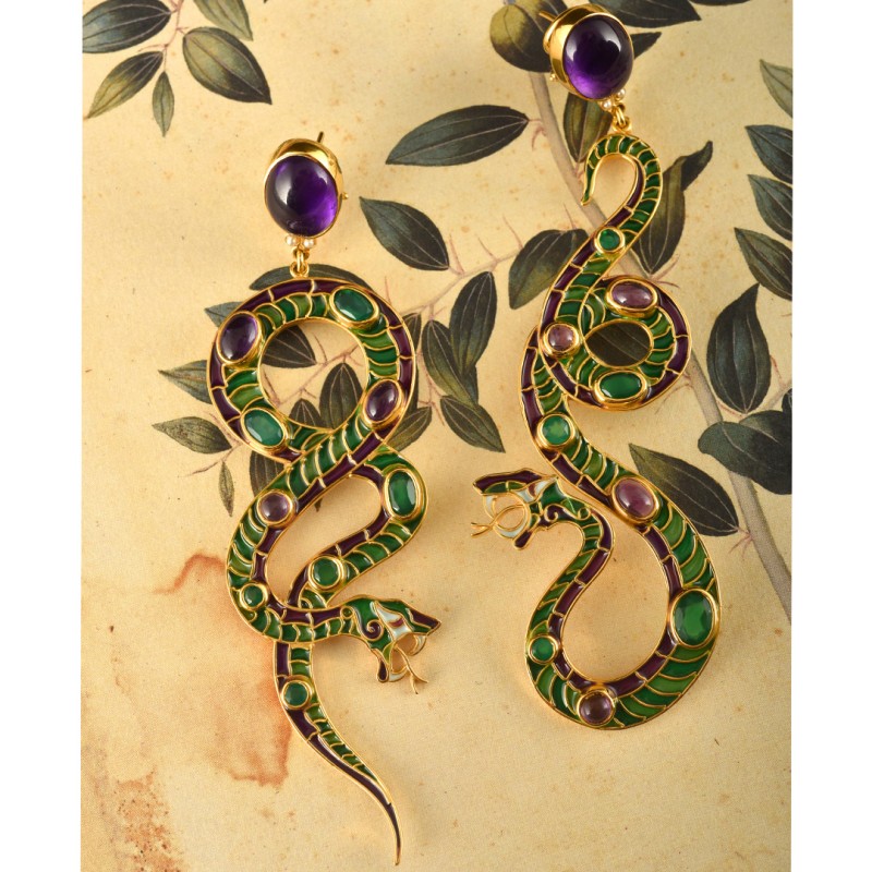 Snake earrings  handmade in Italy by Percossi Papi with natural stones