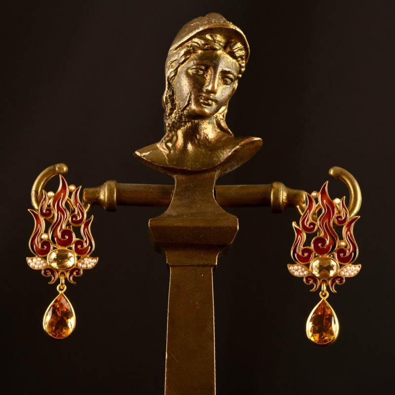 The Year of the Firehorse earrings, handmade in Italy by Percossi Papi with natural stones