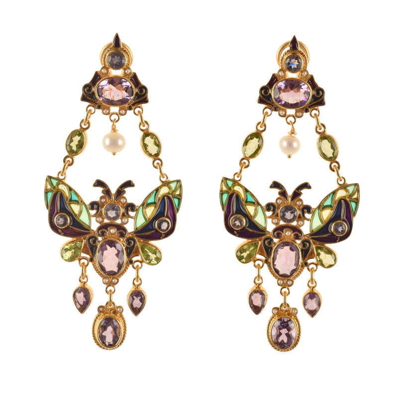 Butterfly earrings, handmade in Italy by Percossi Papi with natural stones