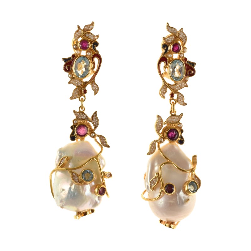 Baroque pearls earrings, handmade in Italy by Percossi Papi with natural stones