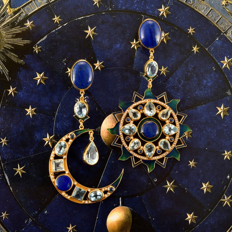 Sun and moon earrings handmade in Italy by Percossi Papi with natural stones