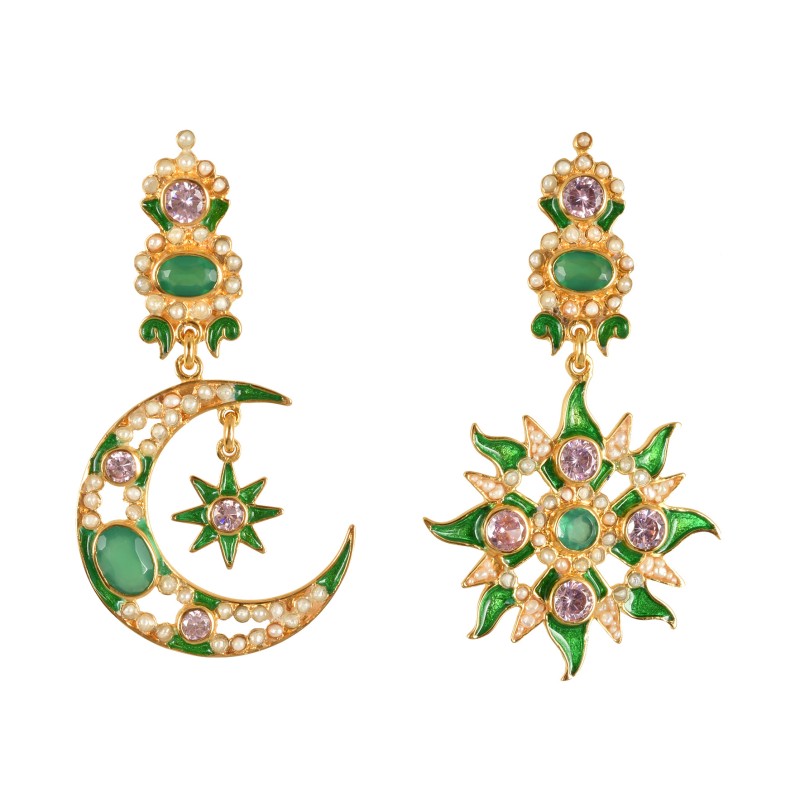 Sun and moon earrings handmade in Italy by Percossi Papi with natural stones