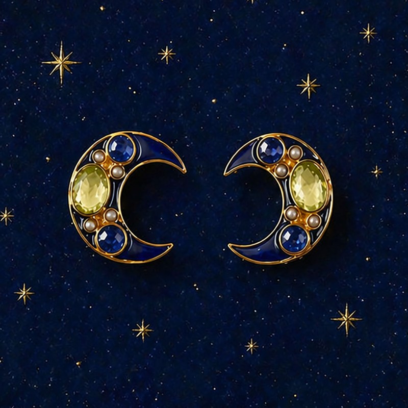 Crescent moon earrings, handmade in Italy by Percossi Papi with natural stones