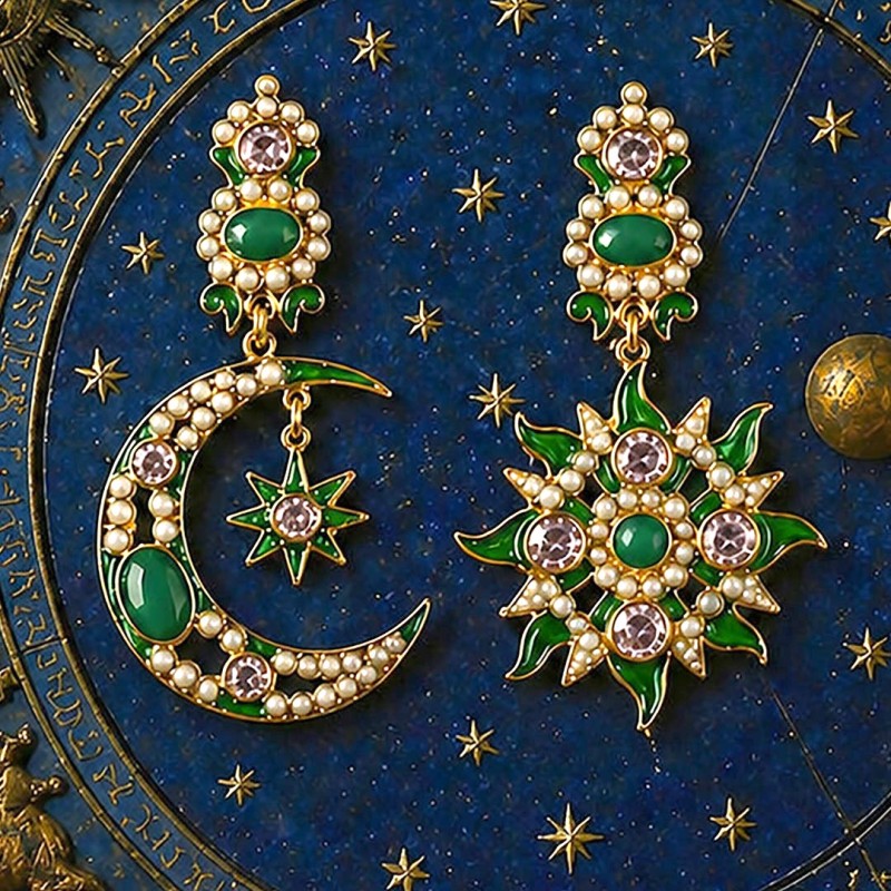 Sun and moon earrings handmade in Italy by Percossi Papi with natural stones