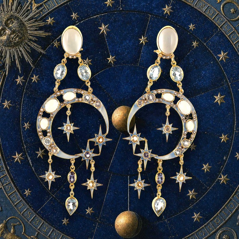 Moon earrings, sun and moon collection,handmade in Italy by Percossi Papi with natural stones