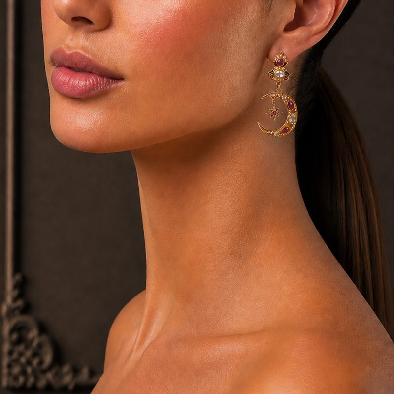 Sun and moon earrings handmade in Italy by Percossi Papi with natural stones
