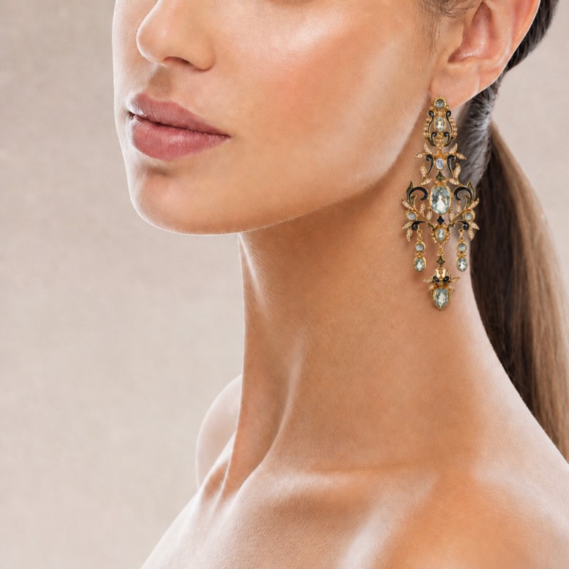 Floral earrings handmade in Italy by Percossi Papi with natural stones
