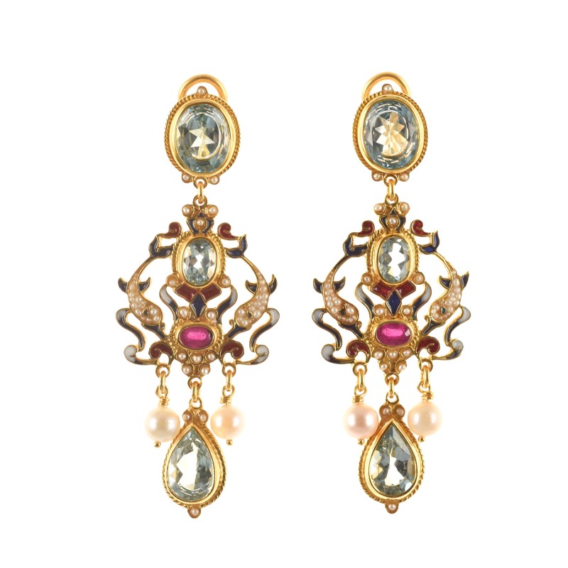 Dolphins earrings, handmade in Italy by Percossi Papi with natural stones