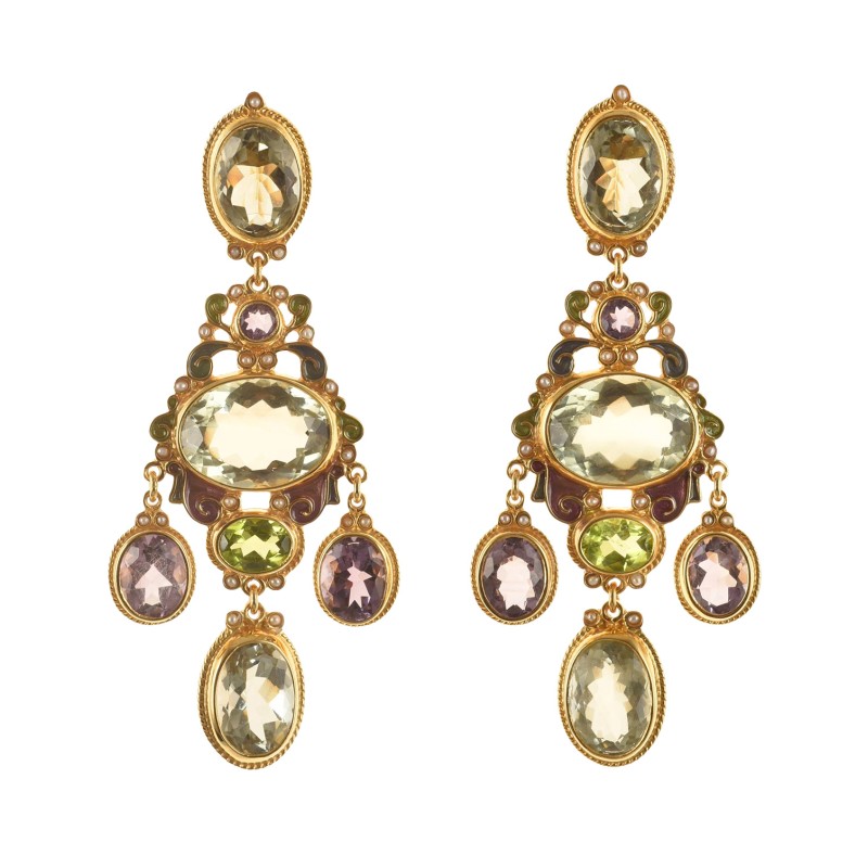 Girandoles earrings, handmade in Italy by Percossi Papi with natural stones