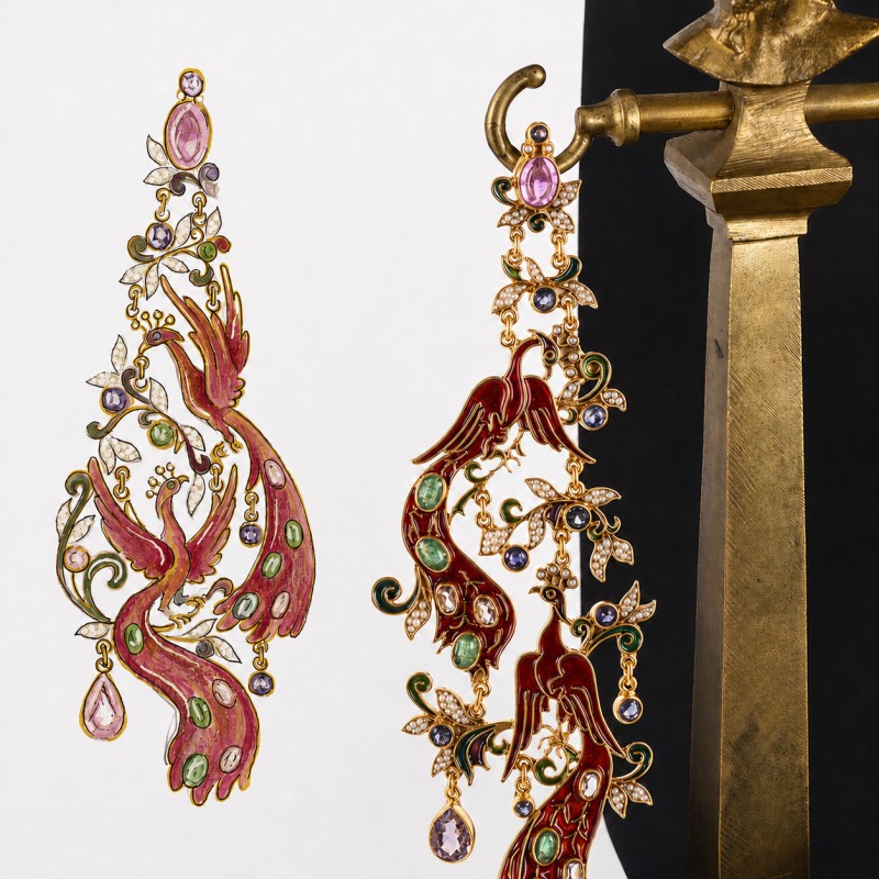 Phoenix earrings  handmade in Italy by Percossi Papi with natural stones