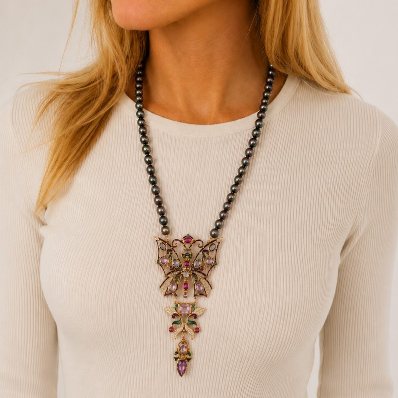 Butterfly necklace, handmade in Italy by Percossi Papi with natural stones