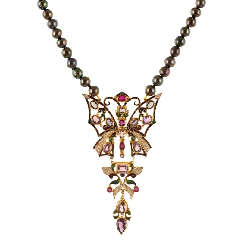 Butterfly necklace, handmade in Italy by Percossi Papi with natural stones