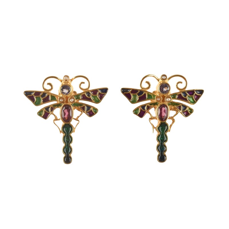 Dragonfly earrings,  made in Italy by Percossi Papi with natural stones